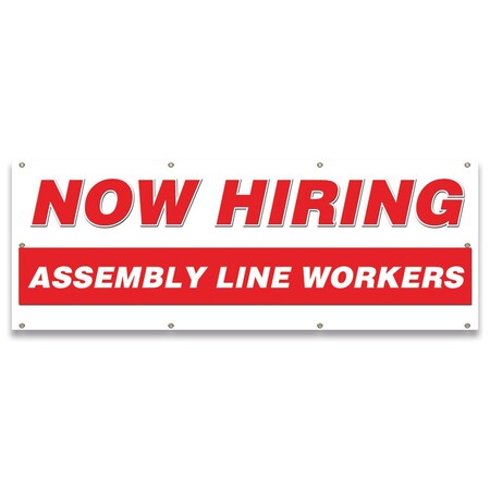 Signmission Now Hiring Assembly Line Workers Banner Apply Inside Accepting Application Single Sided B-96-30194